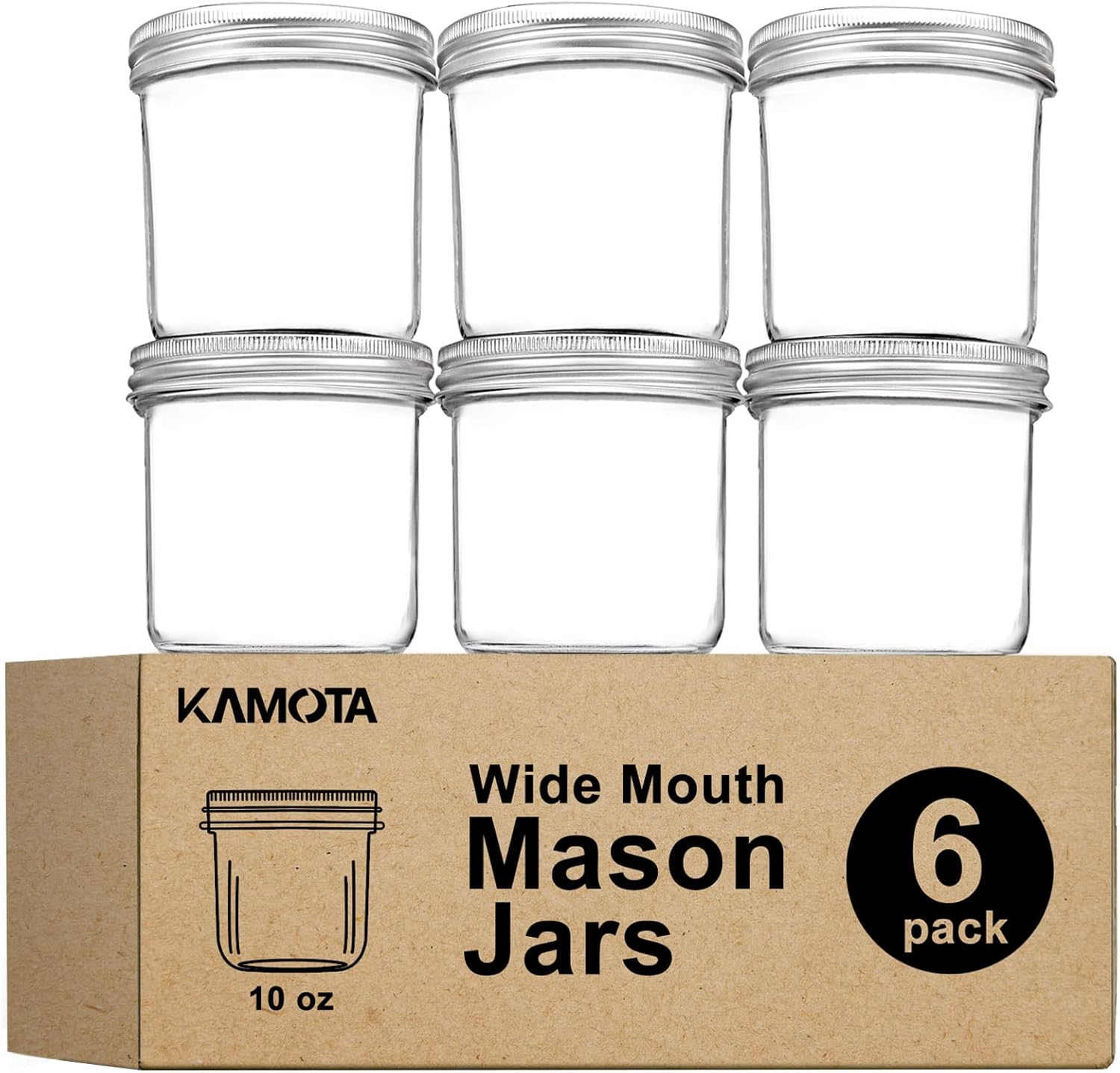 10 oz Wide Mouth Mason Jars with Lids and Bands, 6 Pack M429169
