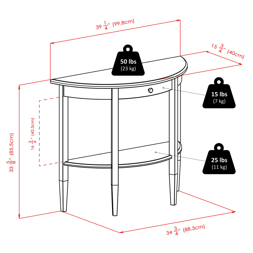 Walnut Half Moon Console Table with Drawer and Shelf N461174