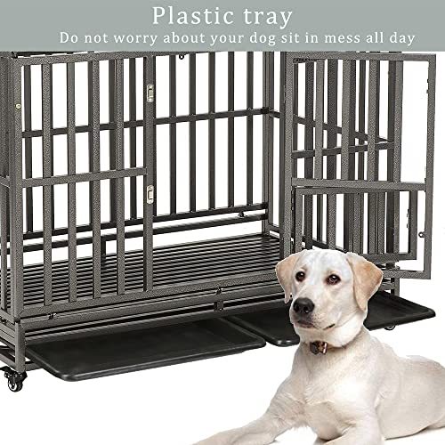 Black 48 inch Metal Dog Cage with Four Wheels V433