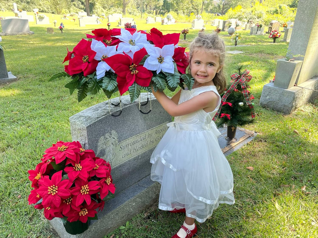 Red and White Artificial Poinsettias Saddle F49499