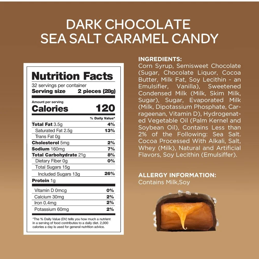 Dark Chocolate Sea Salt Caramel Squares Candy, 2-Pound Pack C343419