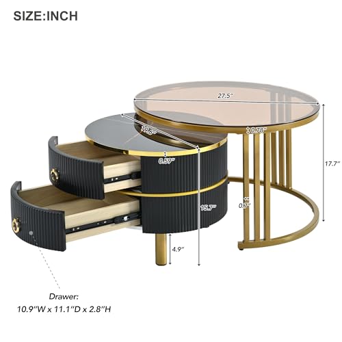 Golden Black Round Glass Coffee Table M83193