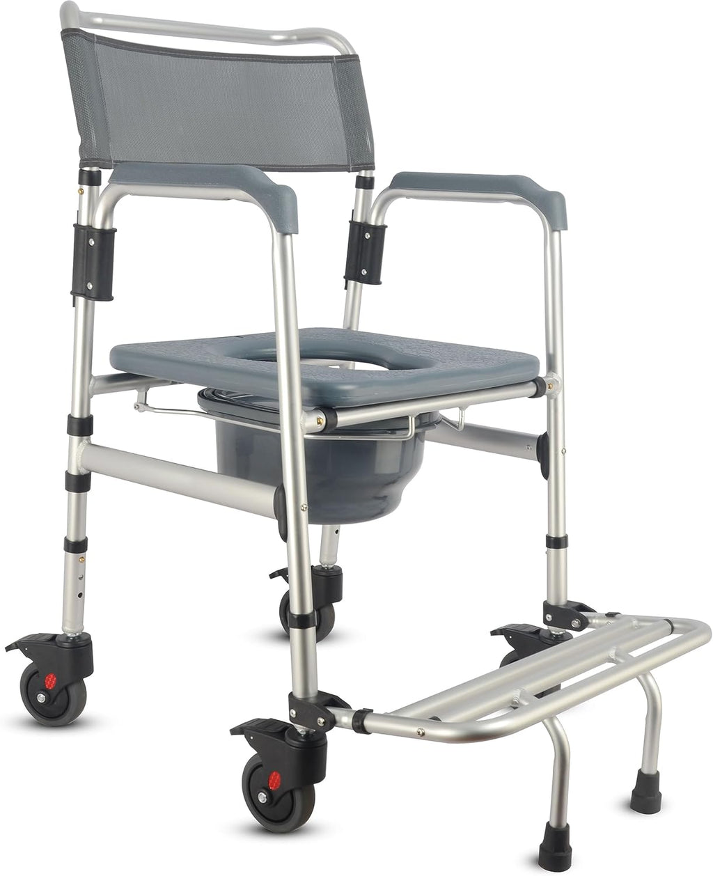 3-in-1 Aluminum Bedside Commode Toilet Shower Chair with Swivel Wheels W3369