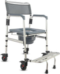 3-in-1 Aluminum Bedside Commode Toilet Shower Chair with Swivel Wheels W3369