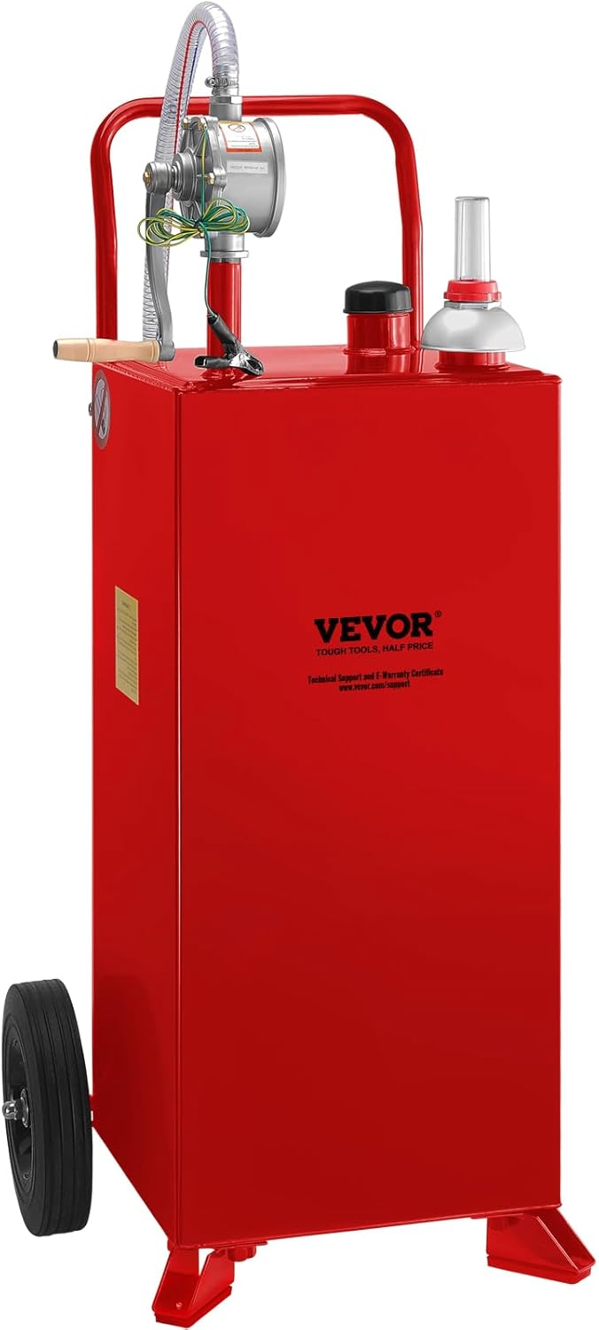 30 Gallon Portable Gas Caddy Fuel Storage Tank with 2 Wheels & Manual Transfer Pump Q13390
