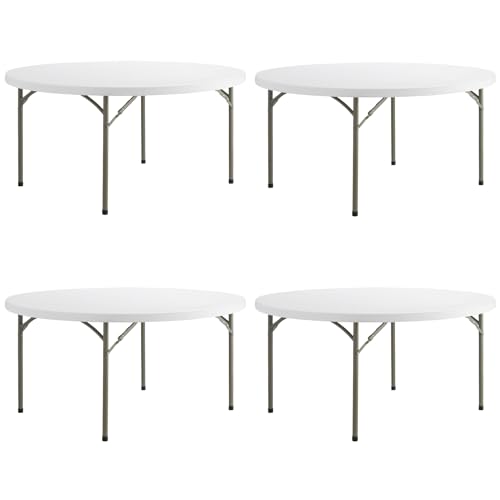 5 Pack 72" Round White Plastic Folding Table R360