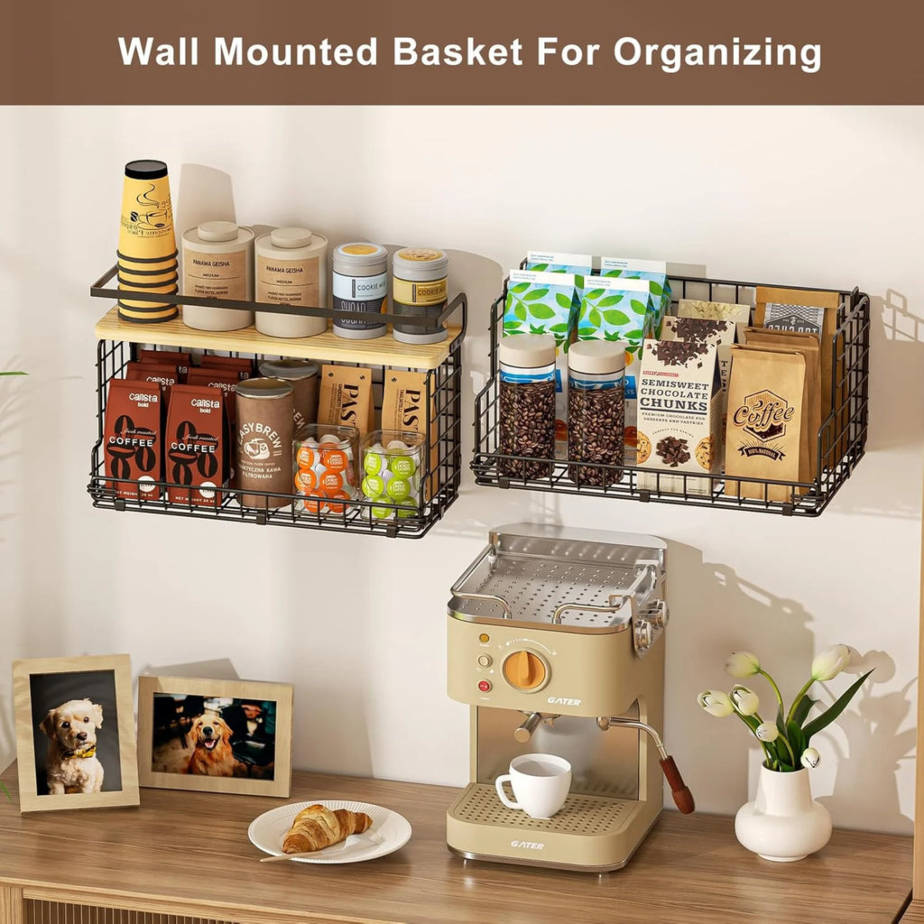 Black 3-Tier Stackable Snack Organizer with Pine Wood Top W44135