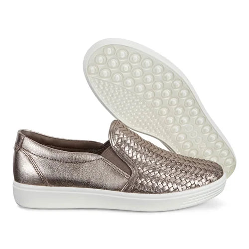 Women's Stone Metallic Leather Soft 7 Woven Slip-On Sneakers S88133