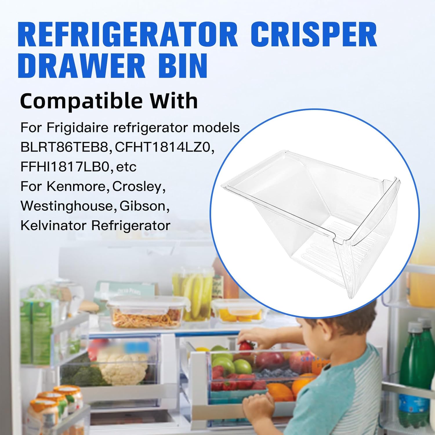 2Pcs Fridge Crisper Drawer & Crisper Bin Refrigerator Replacement R544