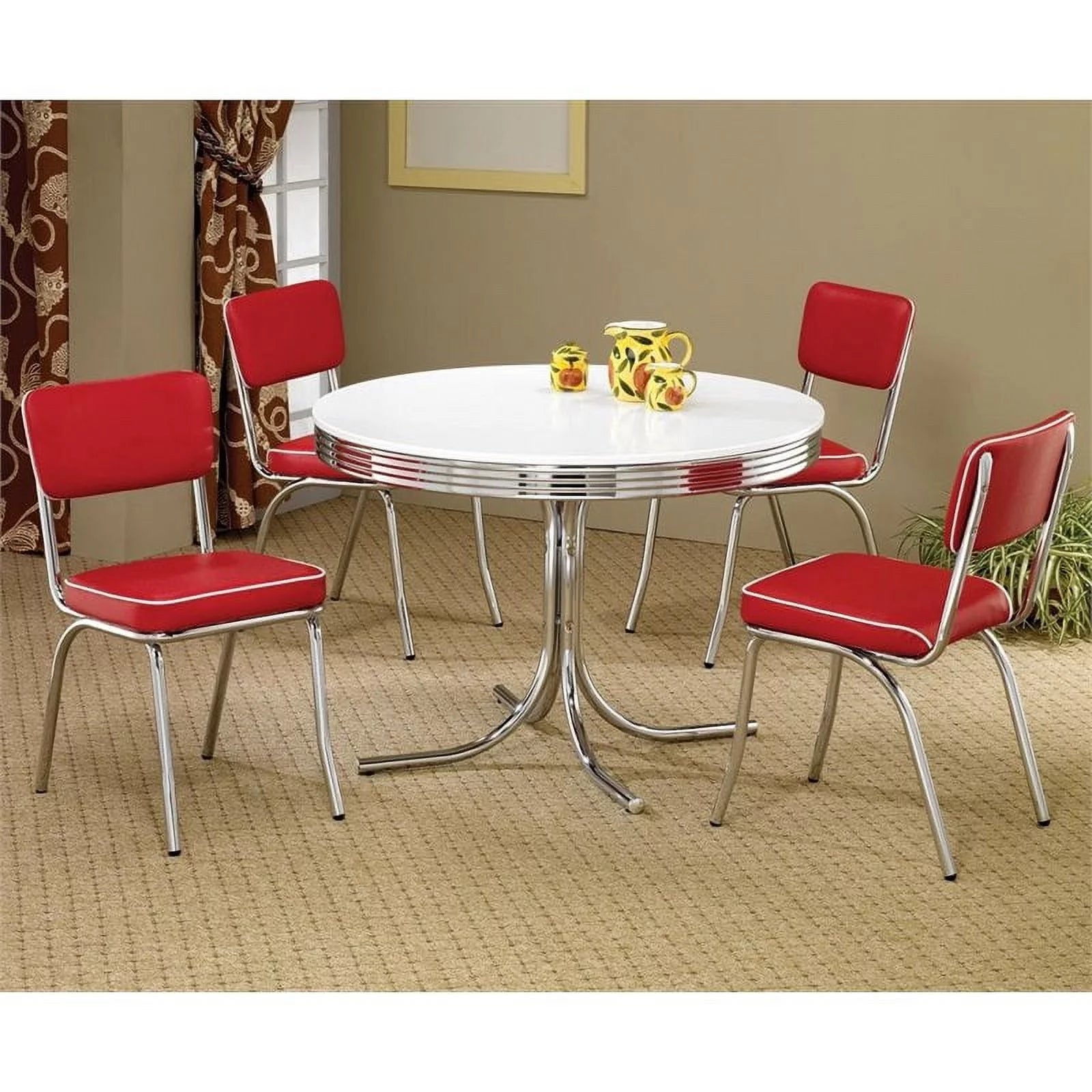 5 Piece Retro Round Dining Set in White and Red U902
