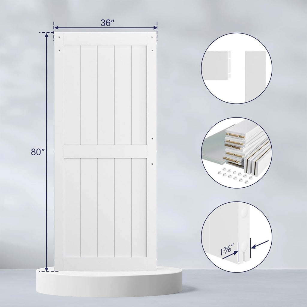 White Sliding MDF Barn Door with Black Sliding Door Hardware Kit Q7512