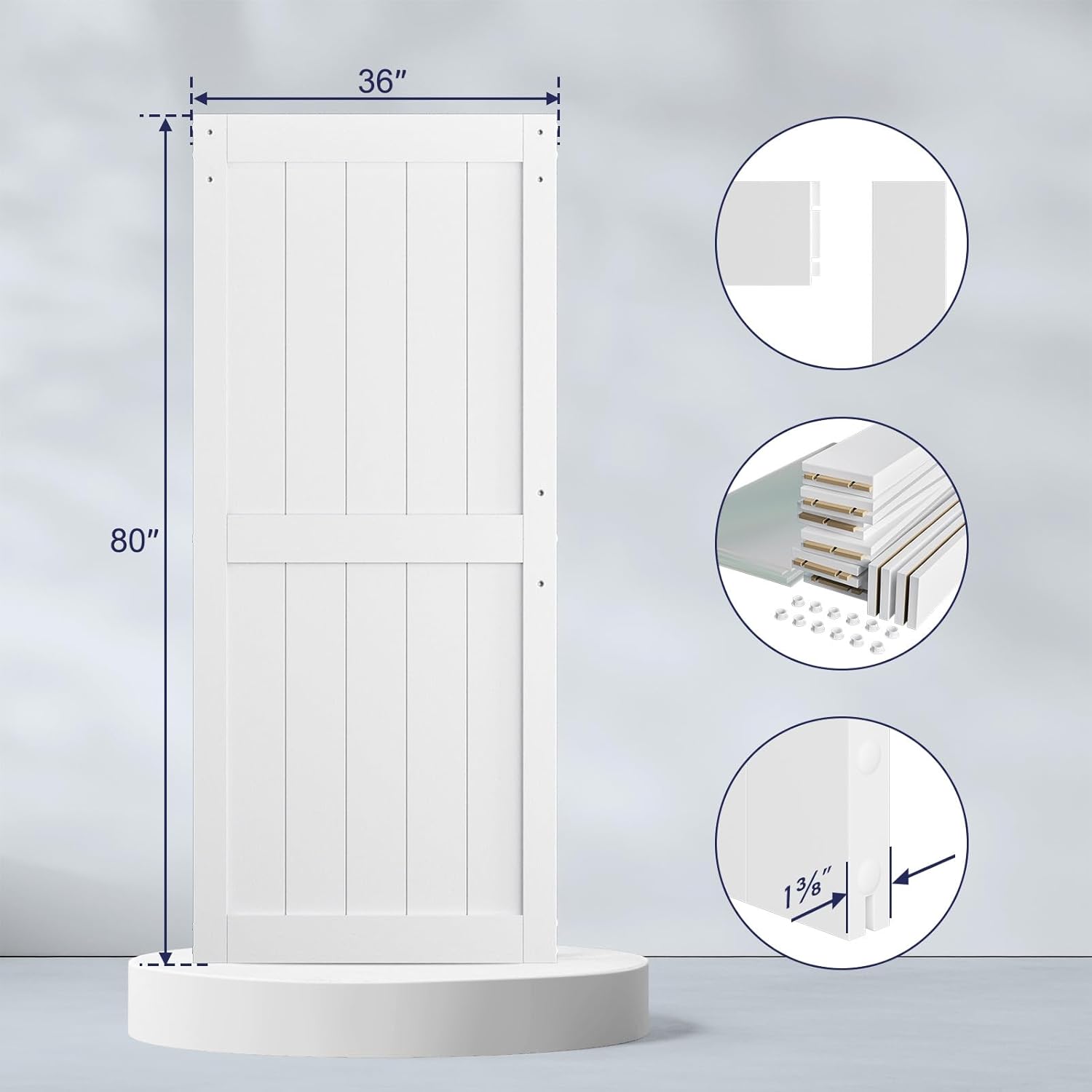 White Sliding MDF Barn Door with Black Sliding Door Hardware Kit Q7512