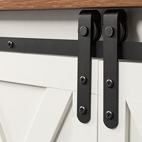 White 59 Inch Wood TV Stand with Sliding Barn Doors F7941