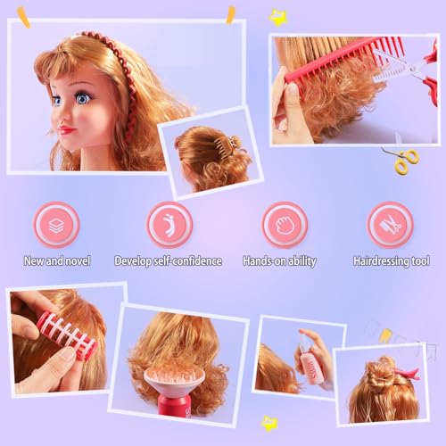 21Pcs Girls Hair Salon Toys with Barber Apron, Hair Dryer, Mirror, Scissors and Styling Accessories B22936