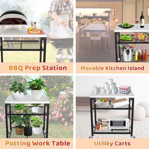Stainless Steel Double-Shelf Outdoor Grill Table Cart B1733