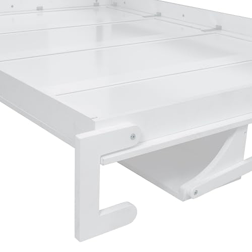 Queen Murphy Bed with Desk, Foldable Queen Wood Wall Bed with Storage Shelves, White B6475