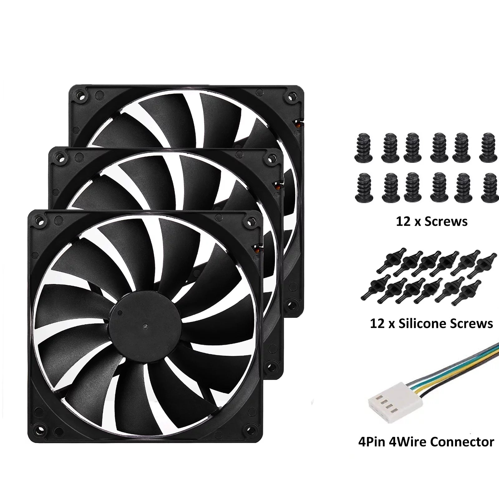 Black 140mm 4pin PWM Computer Case Cooling Fan 3-Pack O696