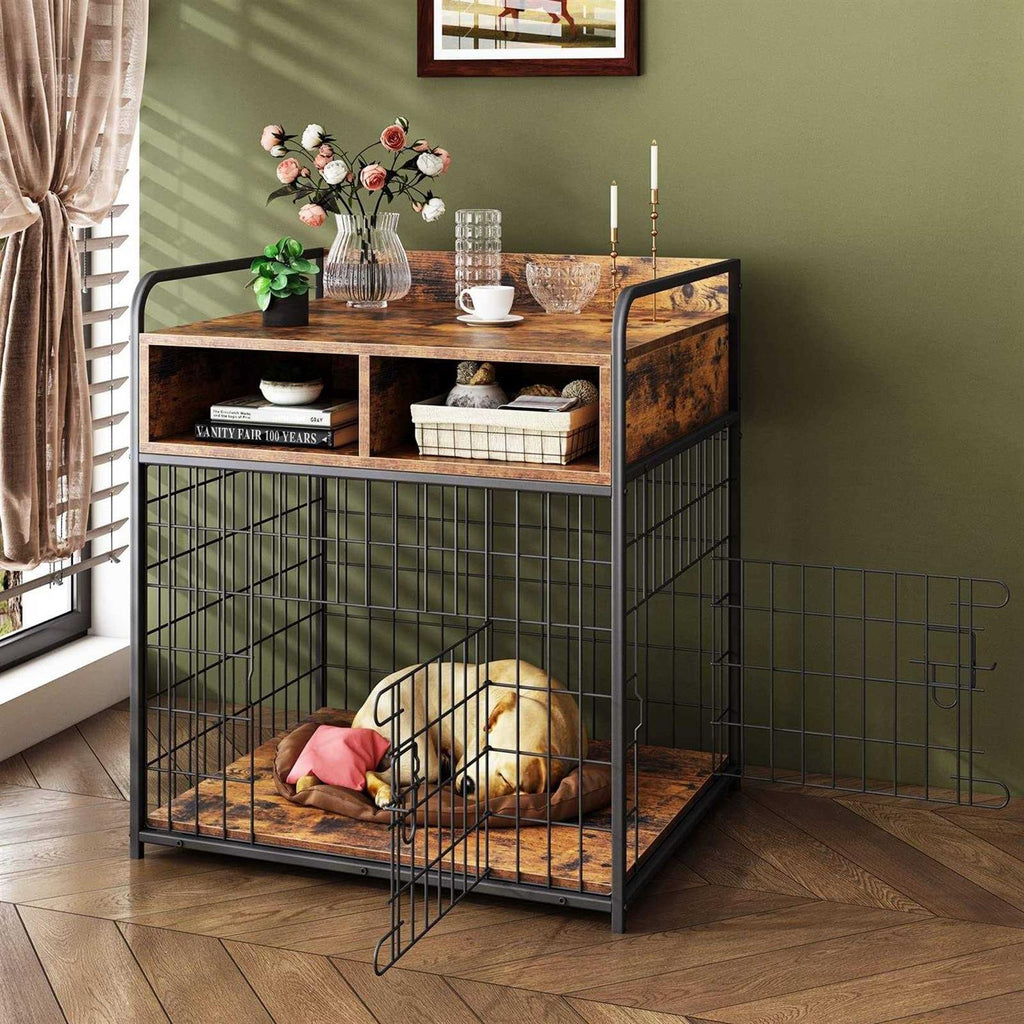 Dog Crate Furniture Wood Dog Cage with Drawers Storage A24631
