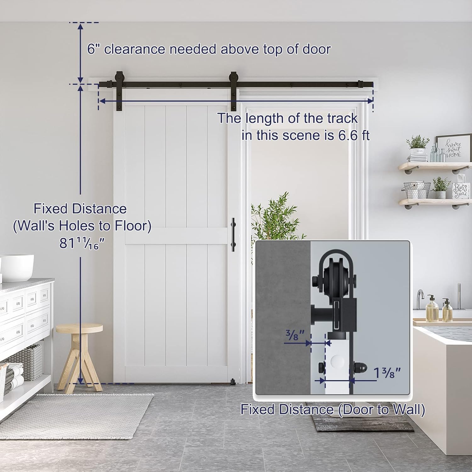 White Sliding MDF Barn Door with Black Sliding Door Hardware Kit Q7512