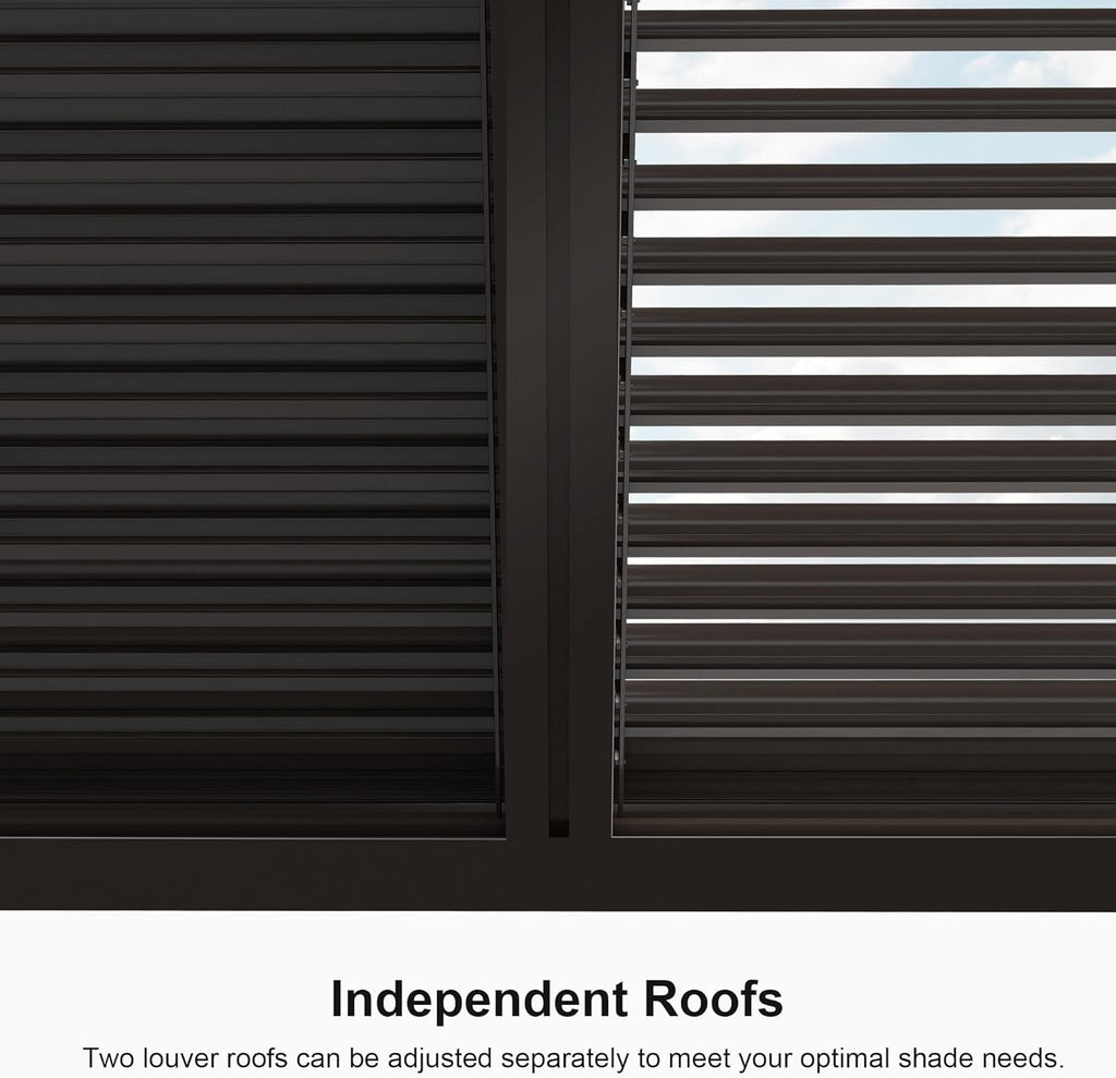 11' × 13' Louvered Aluminum Pergola with Roller Blinds Y6486