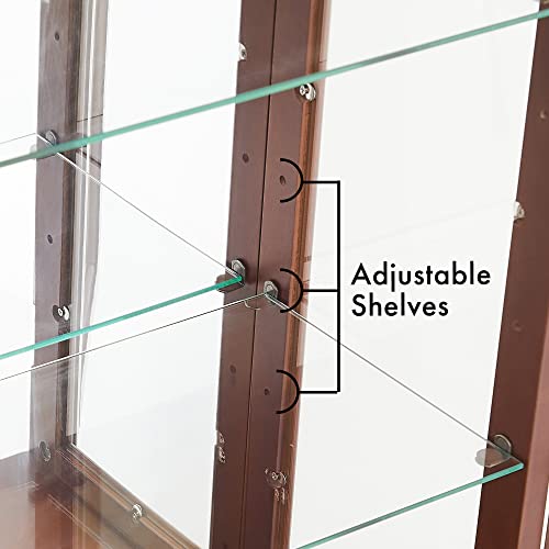 Walnut Wooden Curio Display Cabinet with 3-Tier Adjustable Shelves Tempered Glass N17567