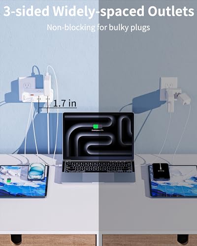 White 6AC 3USB Wall Outlet Extender with Rotating Plug W45773