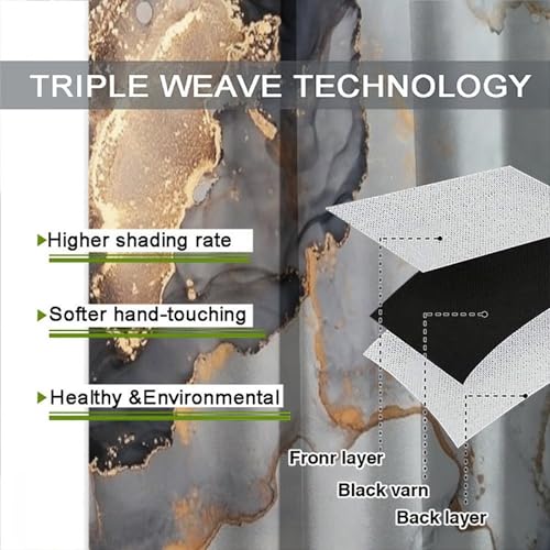 Navy Blue Gold Geometric Marble Curtains, 42x45 Inches Set 2 Panels Q53609