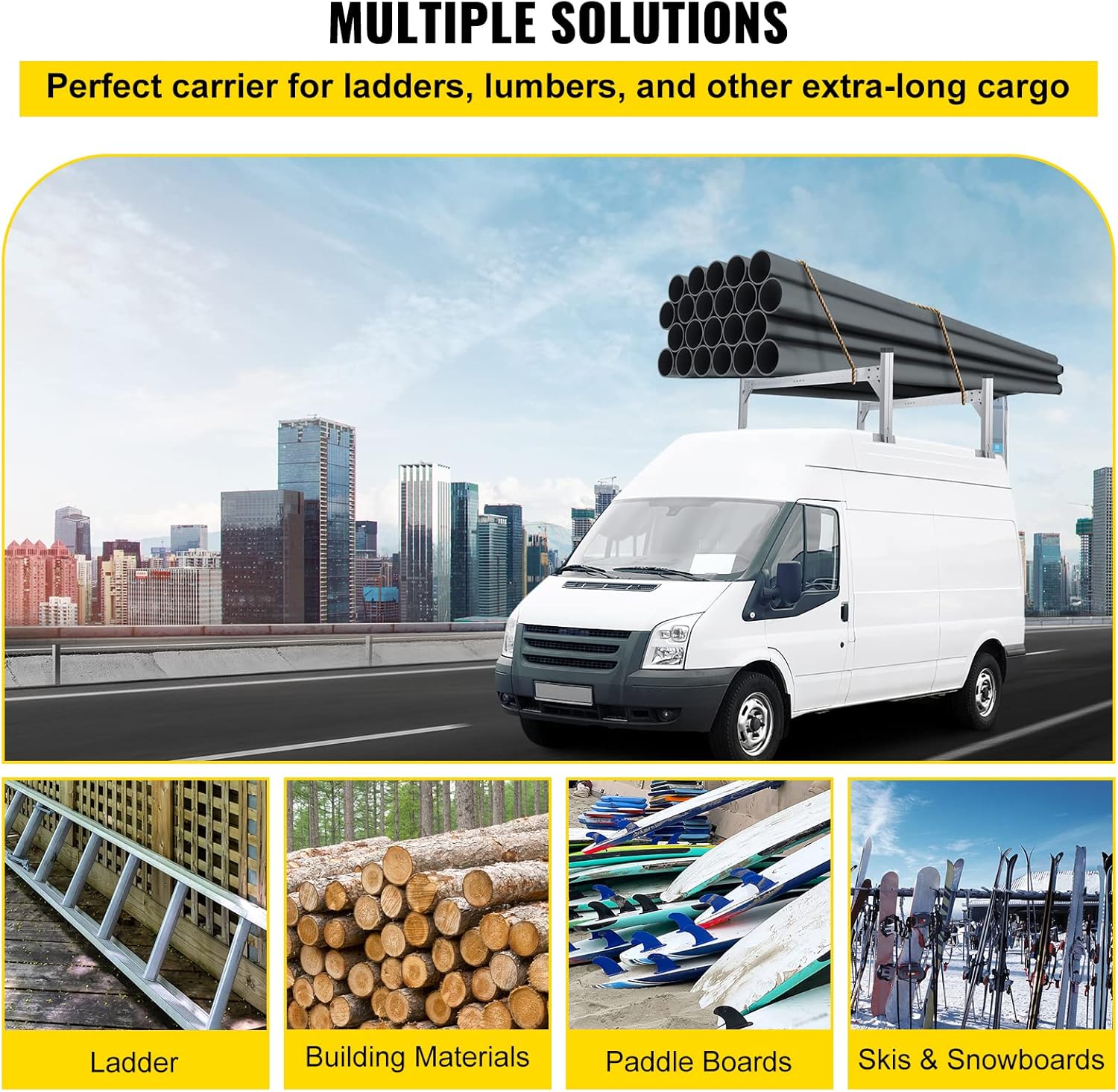Silver Aluminum Adjustable Roof Ladder Rack with 330 LBS Capacity V523920