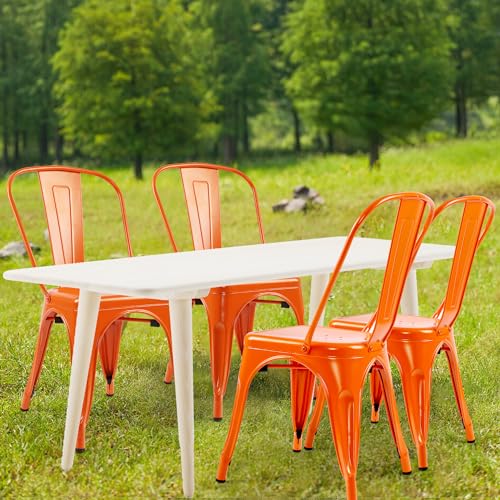 Orange Metal Stackable Side Chairs Set of 4 Z20622