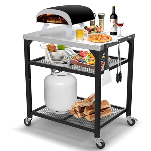Stainless Steel Double-Shelf Outdoor Grill Table Cart B1733