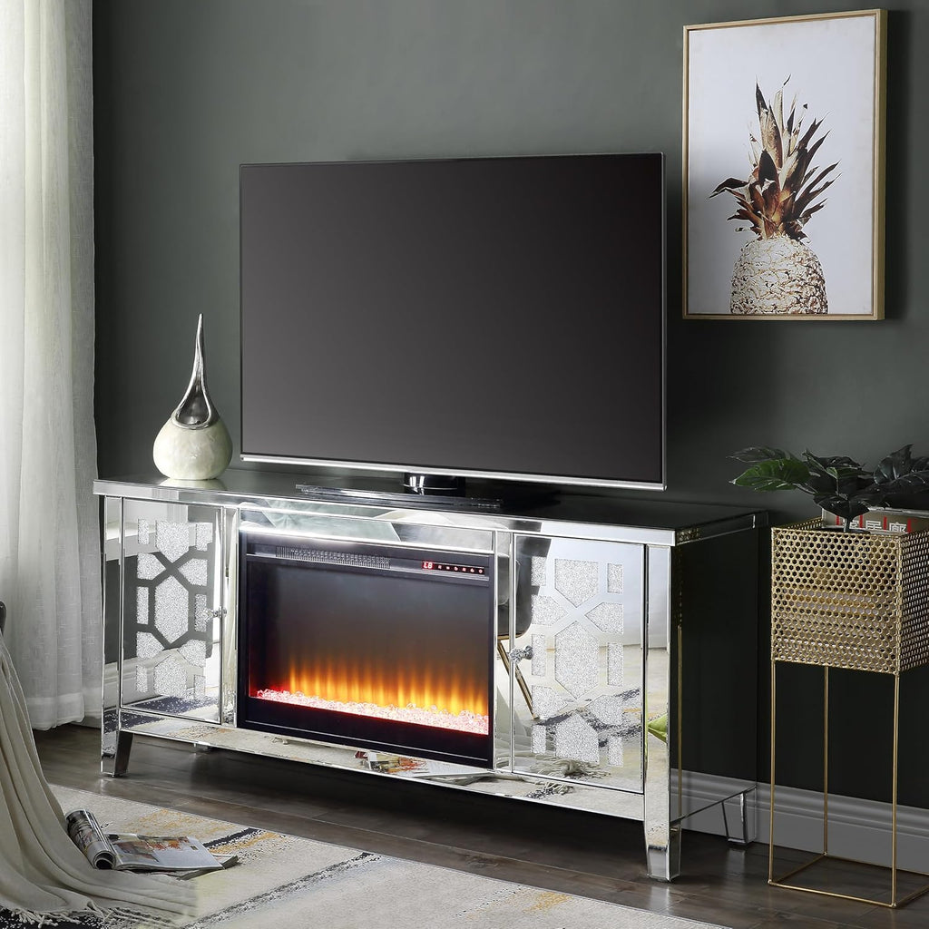 Mirrored TV Stand with Fireplace X54049