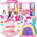 Portable Foldable Dollhouse with 60+ Pcs & 2 Dolls C983
