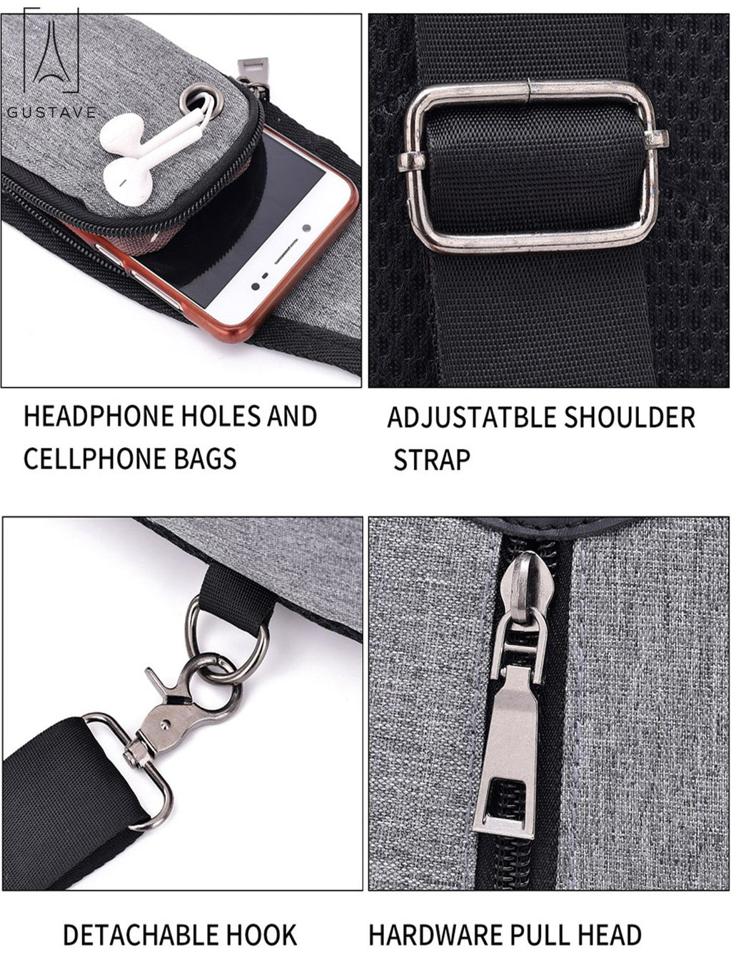 Black Nylon Chest Sling Bag with USB Charge Port T502678