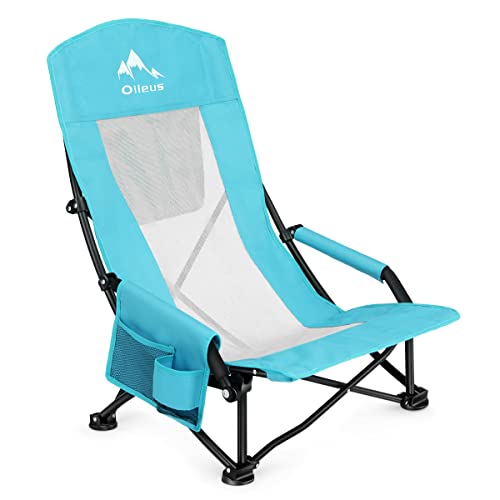 Folding Beach Chair, High Back Low Seat Lightweight Chairs, Full Mesh Back, 2 Pcs N104