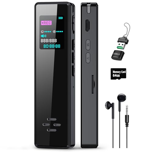 64GB Digital Audio Voice Recorder with Playback, Noise Reduction, MP3 Player O788