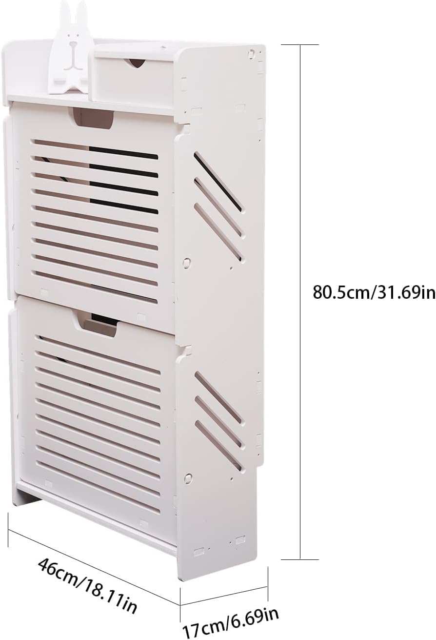 White Wood Look 2 Flip Drawers Freestanding Shoe Storage Cabinet O670