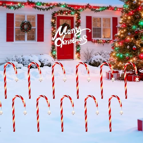10 Pcs Solar Candy Cane Lights with 100 Led Lights F51485