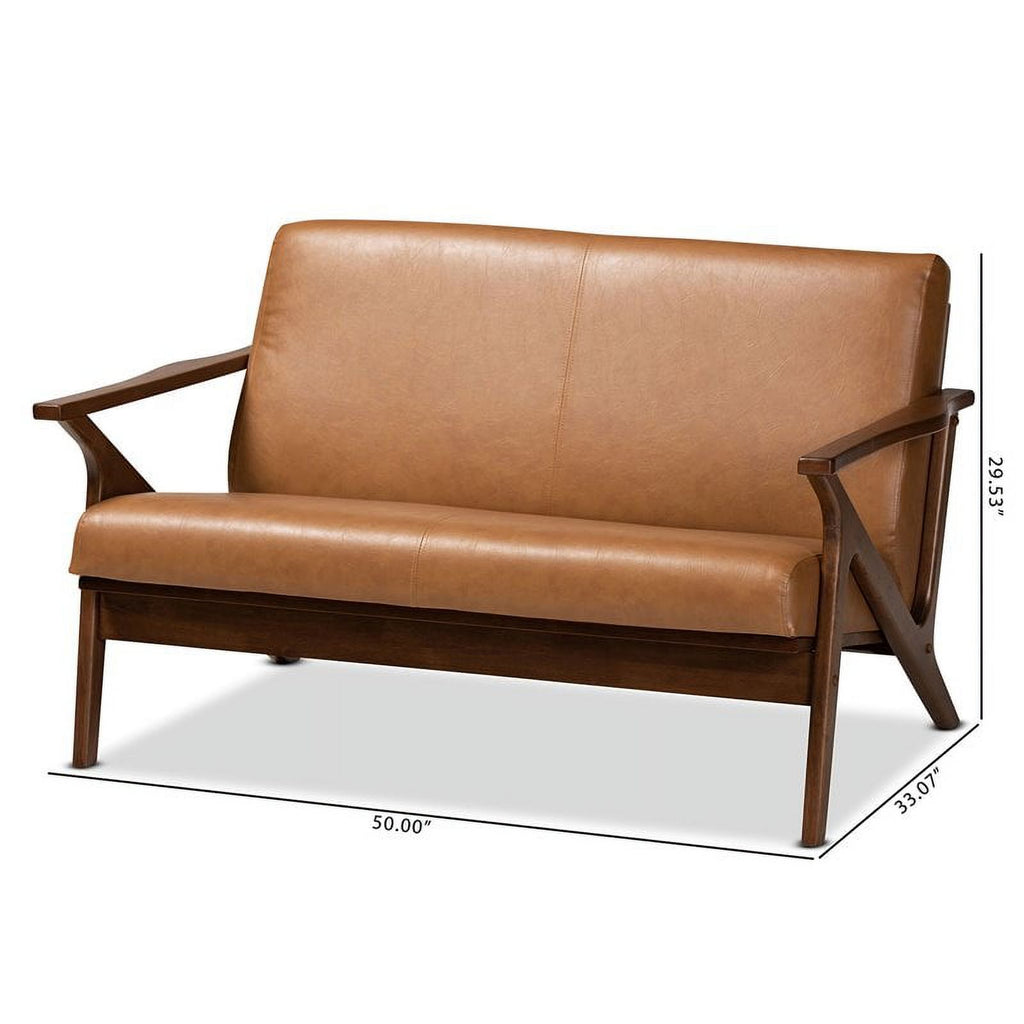 Walnut Brown/Tan Wood Faux Leather Loveseat R7179