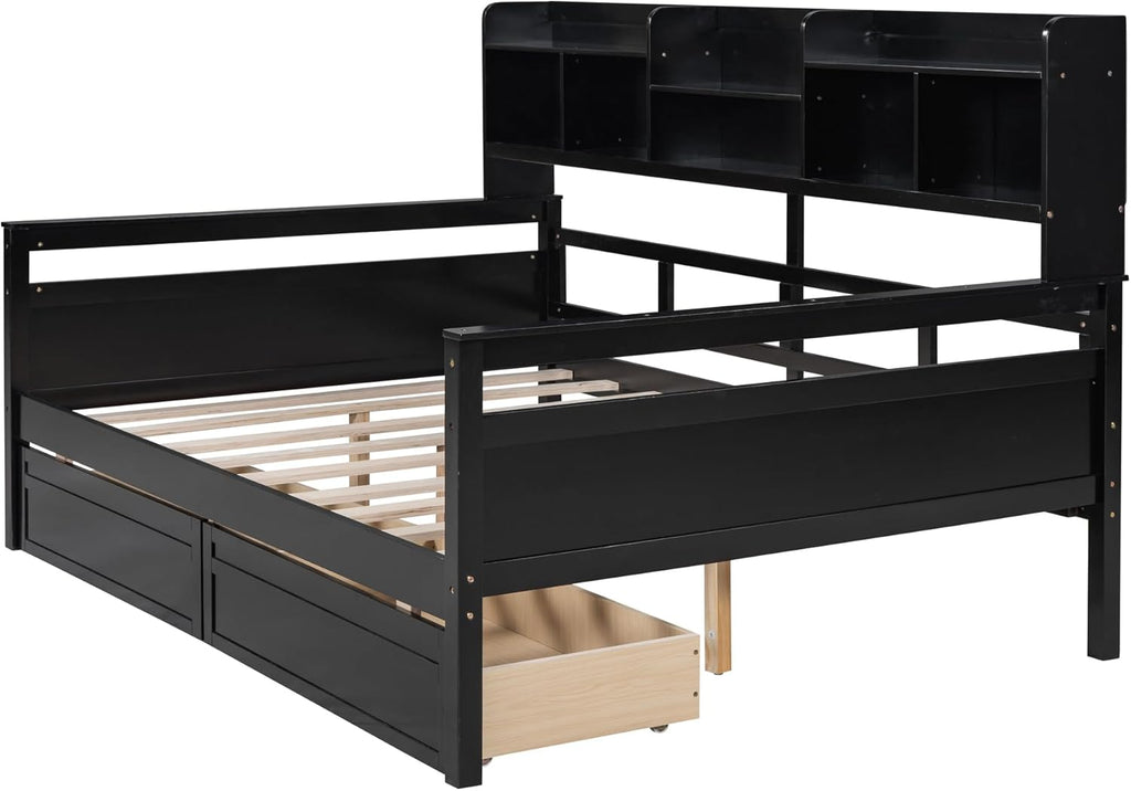 Espresso Full Size Wood Daybed with 2 Storage Drawers L8018