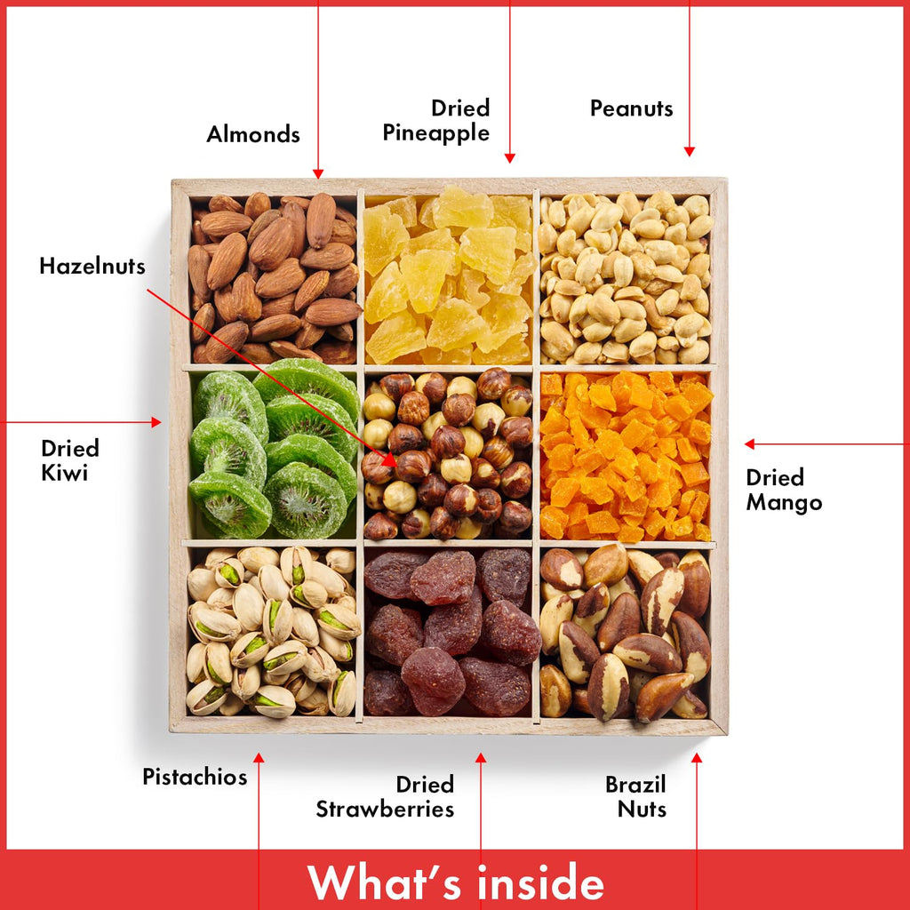 9 Varieties of Fruits & Nuts in Reusable Wooden Crate N1125