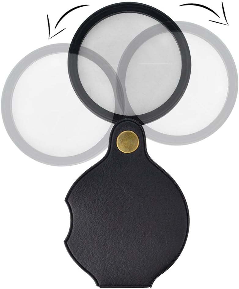 Mini Pocket Magnifying Glass Folding Loupe with Leather Pouch (Black) 60mm Q2134