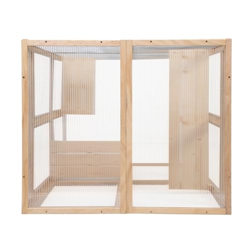 Extra Large Outdoor Wooden Cat Cage Waterproof Roof Catio with 7 Platform and 2 Resting Box (Orange) D81646