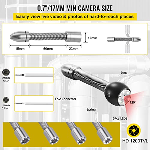 98.4 ft 4.3" Pipe Drain Inspection Camera with DVR Function and LED Lights F467132