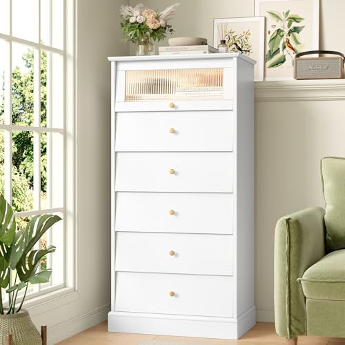 6 Drawer Black Dresser with Glass Drawer H220994