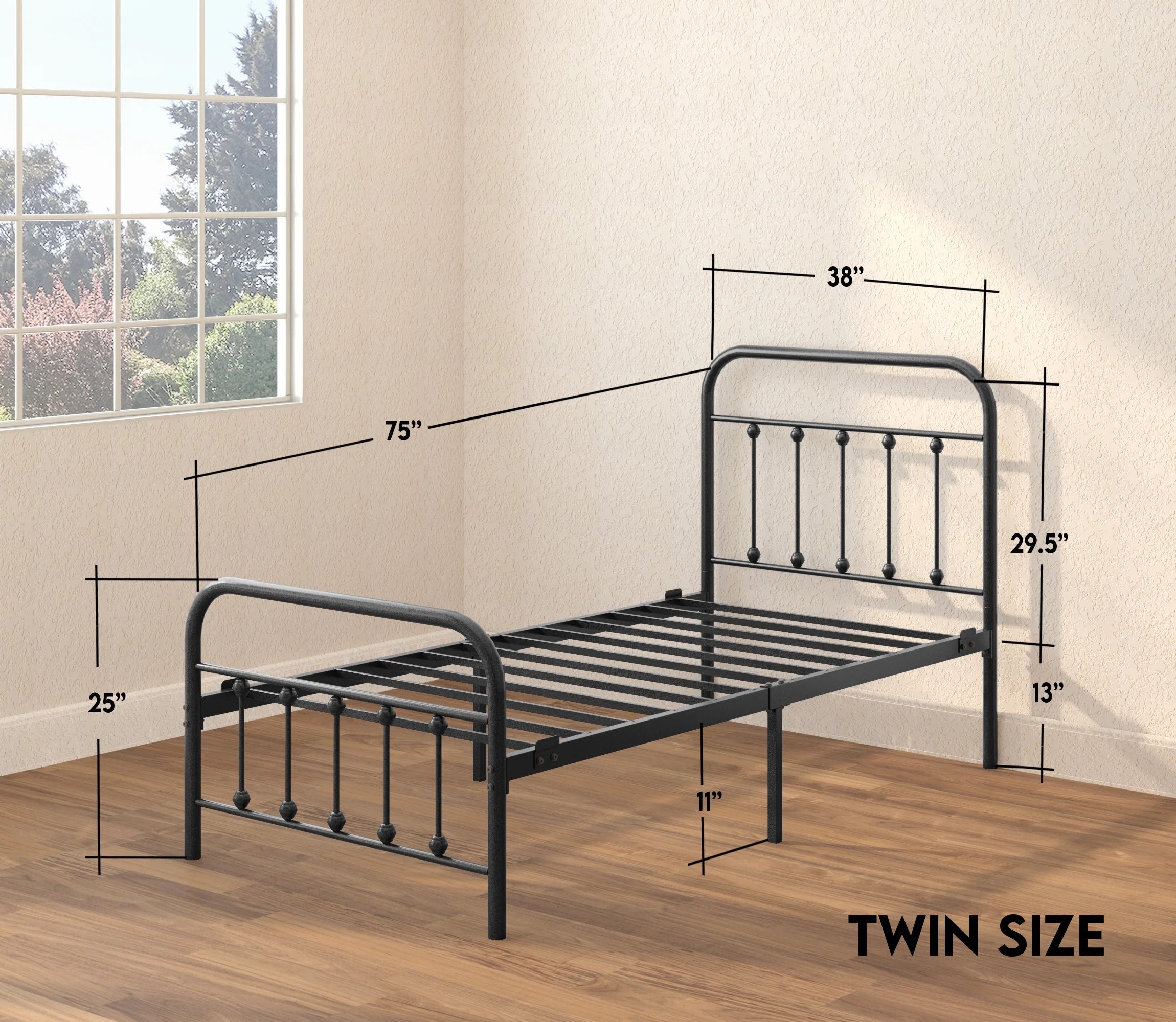 Twin Metal Bed Frame with Headboard and Footboard Black S33692