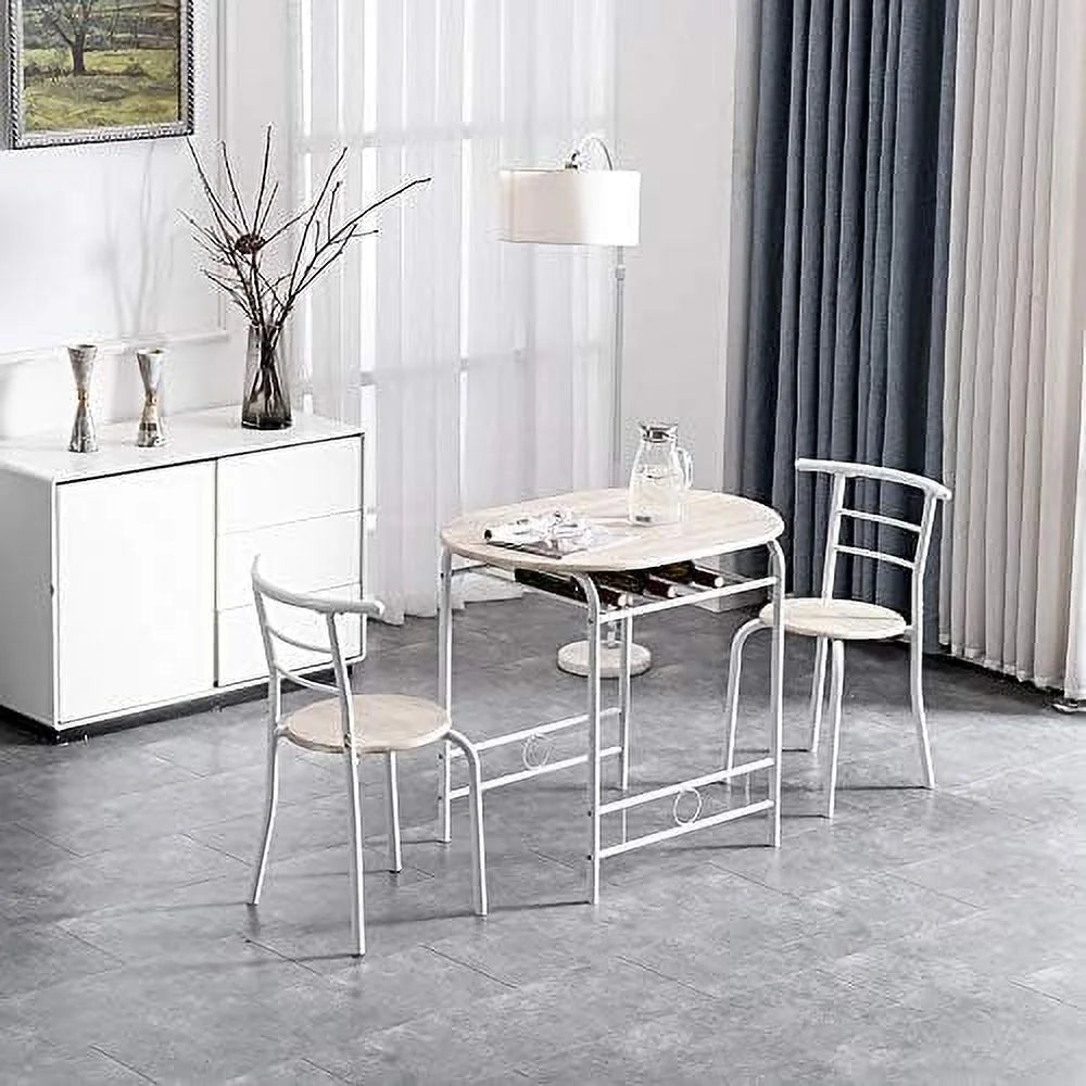 Compact Dining Table Set with Rack (Oak and White) J852