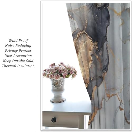 Navy Blue Gold Geometric Marble Curtains, 42x45 Inches Set 2 Panels Q53609