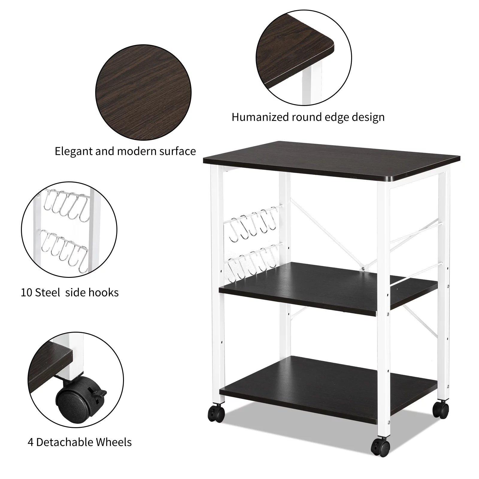 3-Tier Rolling Kitchen Cart with Microwave Stand Q384203