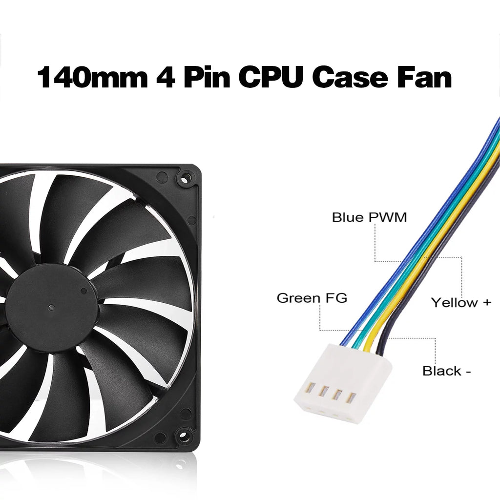 Black 140mm 4pin PWM Computer Case Cooling Fan 3-Pack O696