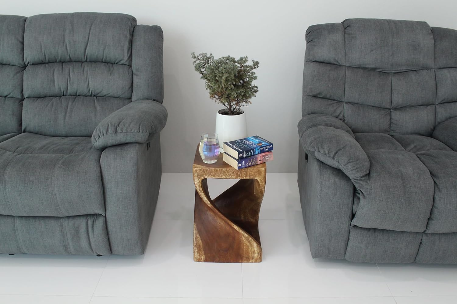 Wood Twist End Table 12 X 12 X 18 in High Walnut Oil I60823